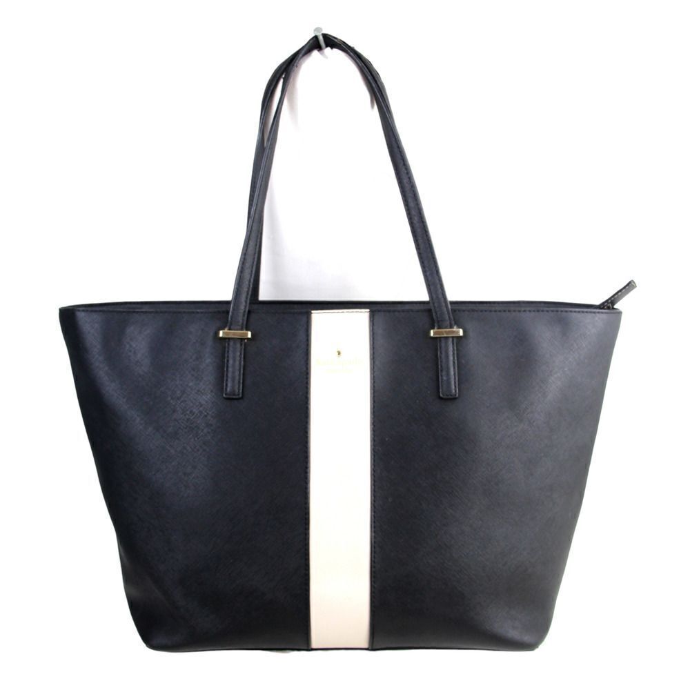 Kate Spade NY BLACK WHITE GENUINE LEATHER SATCHEL SHOULDER BAG HANDBAG PURSE